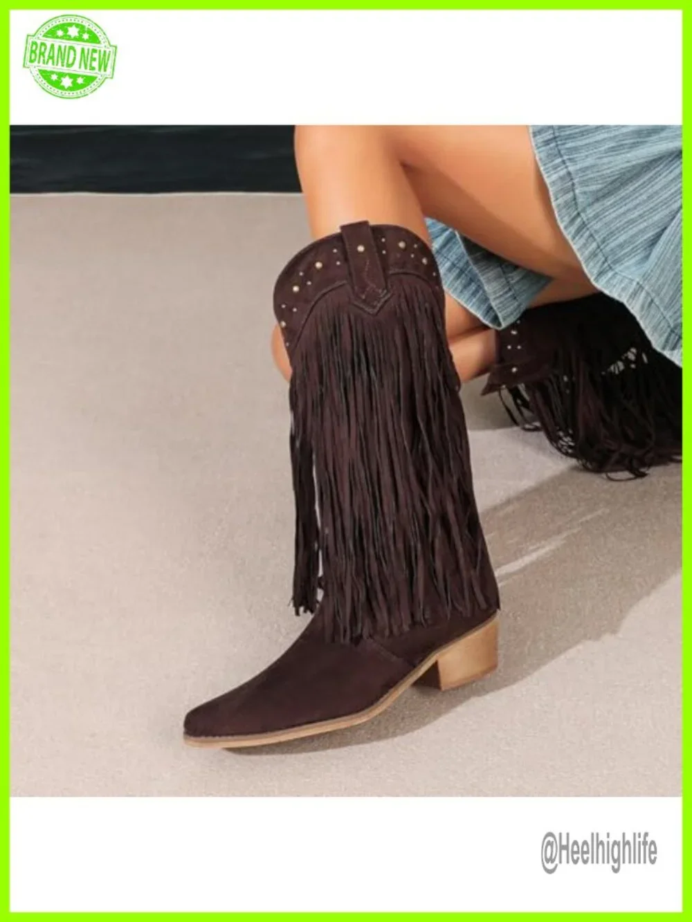 Women Western Cowboy Boots Pointed Toe Knee High Pull On with Zipper